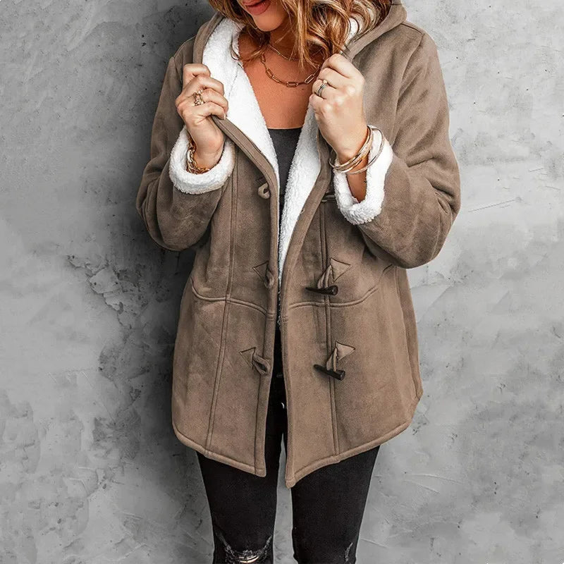 Women’s Hooded Toggle Fleece Coat – Warm Plush Lined Winter Jacket