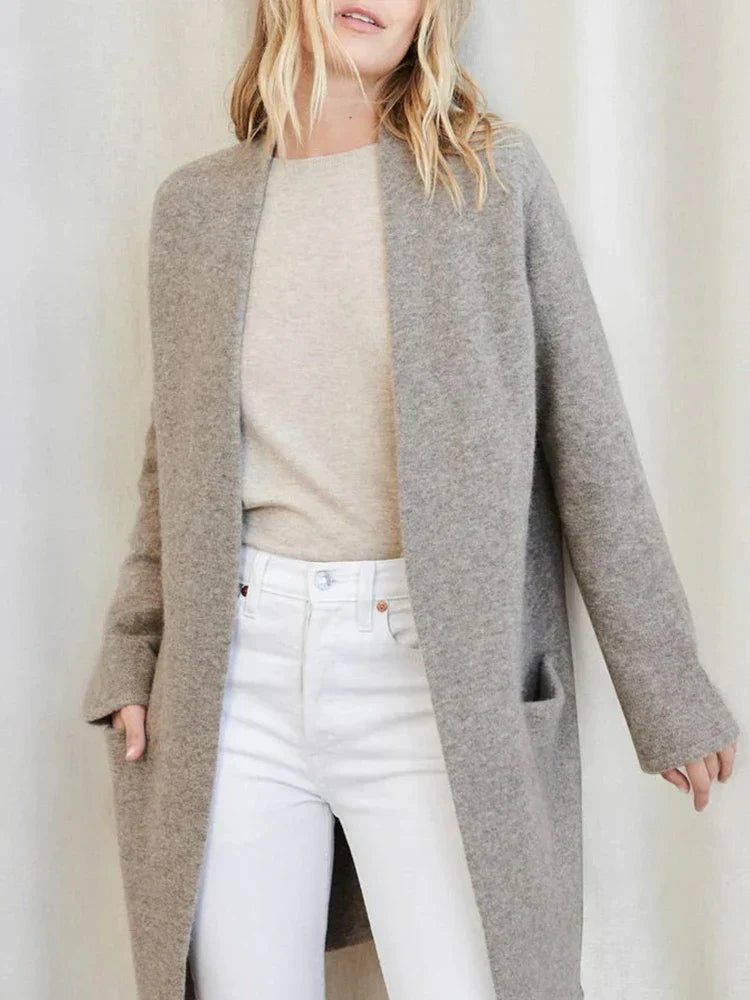 Women’s Merino Wool Cardigan – 100% Wool Open-Front Knit with Pockets