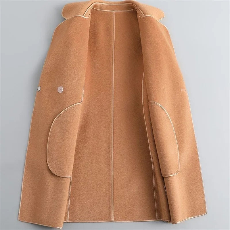 Women’s Wool Belted Coat – Elegant Tailored Wrap Overcoat for Autumn & Winter