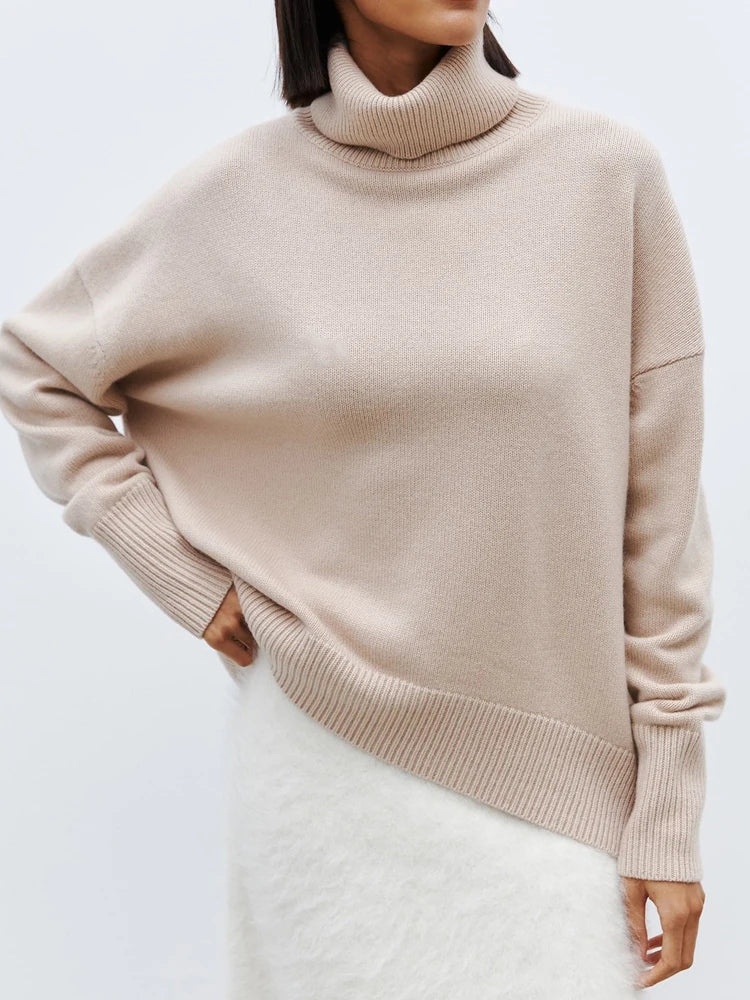 Oversized Turtleneck Jumper for Women – Relaxed Polyester Knit for Everyday Warmth
