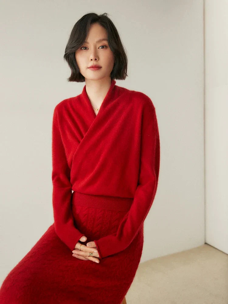 Women’s Cashmere Wrap Sweater – Soft Crossover Knit for Effortless Elegance