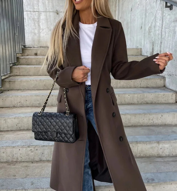 Stylish women's winter coat, long, double-sided, with belt - perfect for fall/winter
