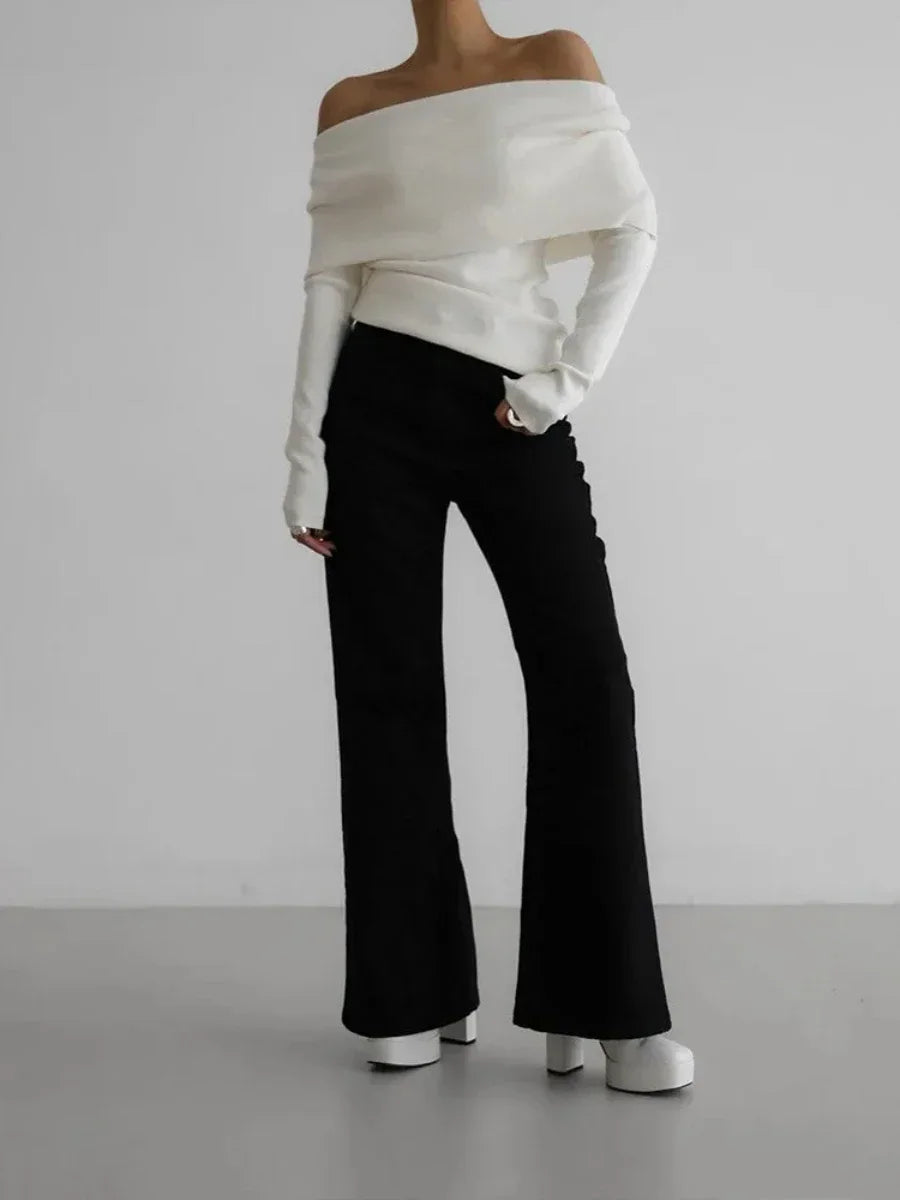Elegant Off-Shoulder Knit Sweater – Soft, Slim Fit & Effortlessly Chic