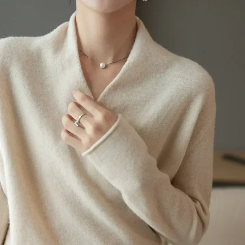 Cashmere Wrap Sweater – Elegant Soft Knit V-Neck for Effortless Style