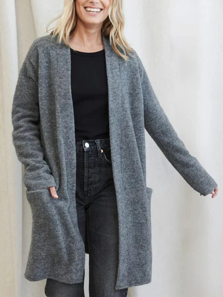 Women’s Merino Wool Cardigan – 100% Wool Open-Front Knit with Pockets