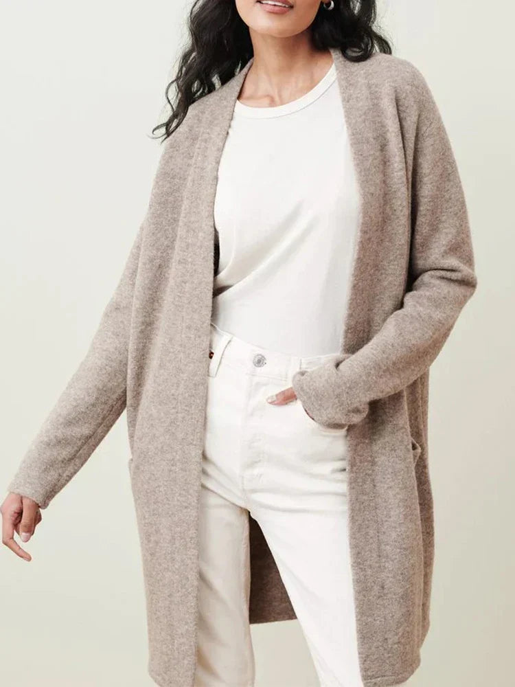 Women’s Merino Wool Cardigan – 100% Wool Open-Front Knit with Pockets