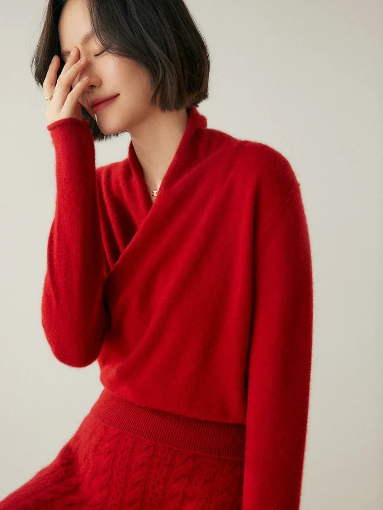 Women’s Cashmere Wrap Sweater – Soft Crossover Knit for Effortless Elegance