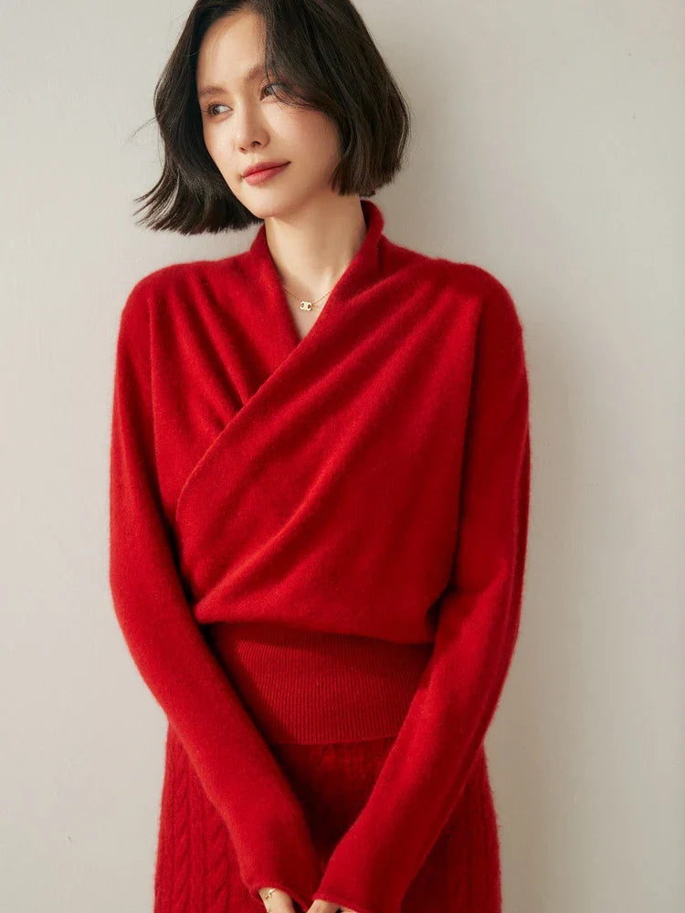 Women’s Cashmere Wrap Sweater – Soft Crossover Knit for Effortless Elegance