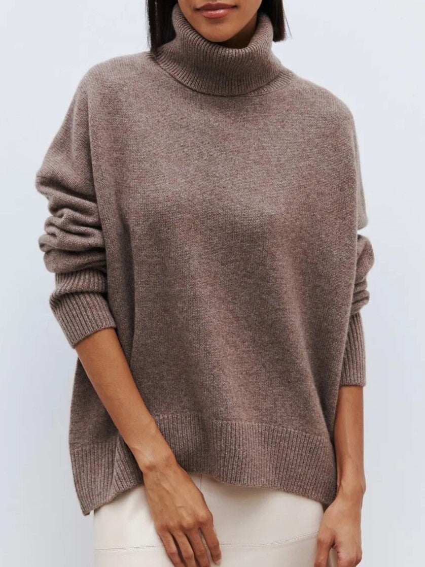 Oversized Turtleneck Jumper for Women – Relaxed Polyester Knit for Everyday Warmth
