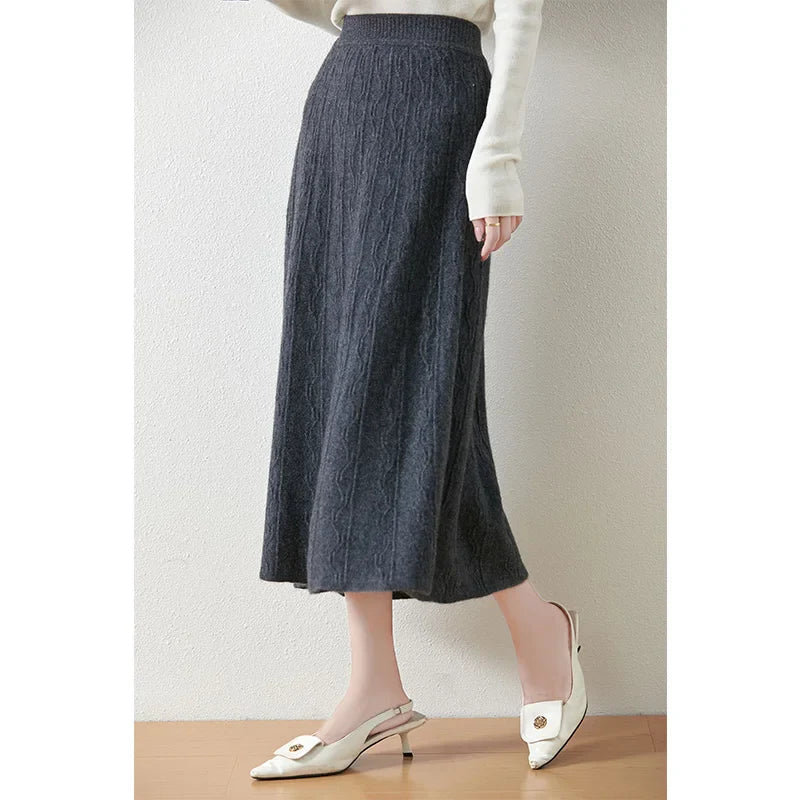 Merino Wool A-Line Midi Skirt – Soft, Warm & Elegant Knit Design