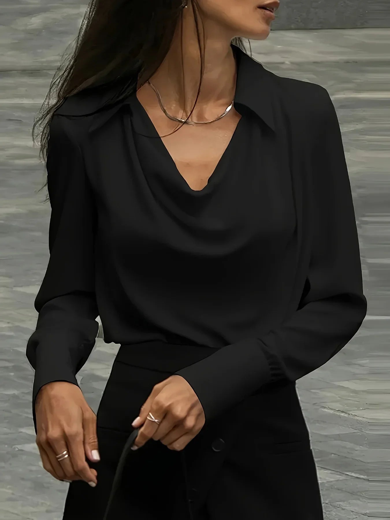 Satin Cowl Neck Blouse – Elegant Draped Long Sleeve Top