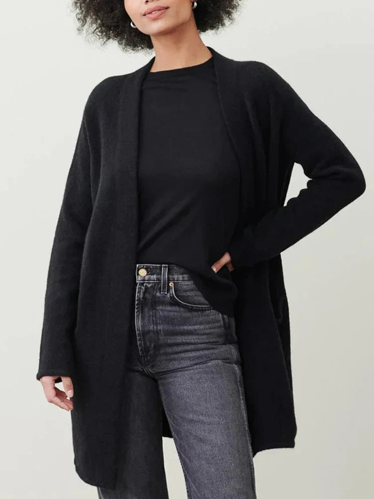 Women’s Merino Wool Cardigan – 100% Wool Open-Front Knit with Pockets