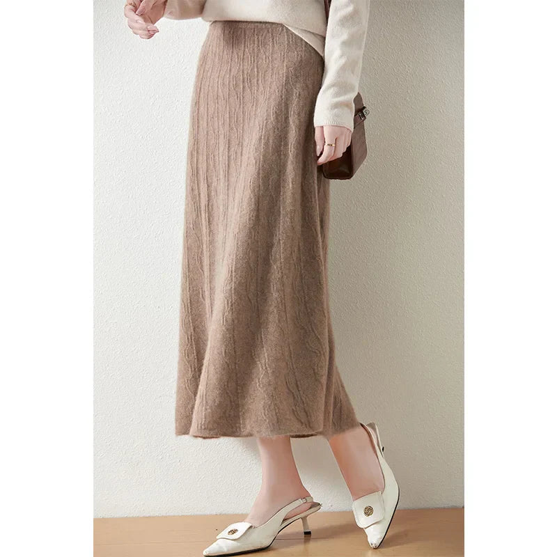 Merino Wool A-Line Midi Skirt – Soft, Warm & Elegant Knit Design