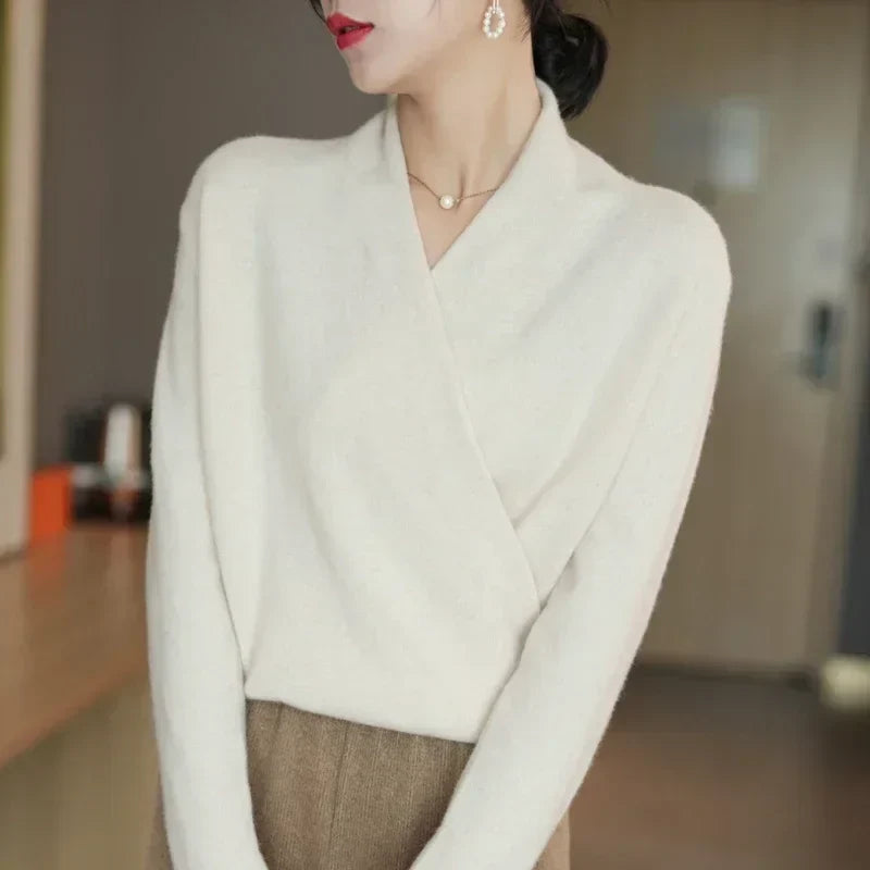 Cashmere Wrap Sweater – Elegant Soft Knit V-Neck for Effortless Style
