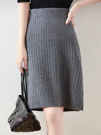 Women’s Merino Wool Ribbed Midi Skirt – Soft Knit Winter Skirt