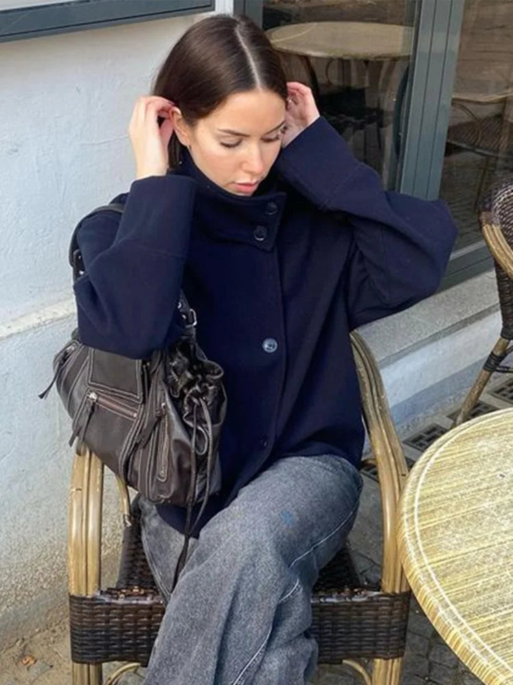 Cropped Funnel Neck Jacket for Women