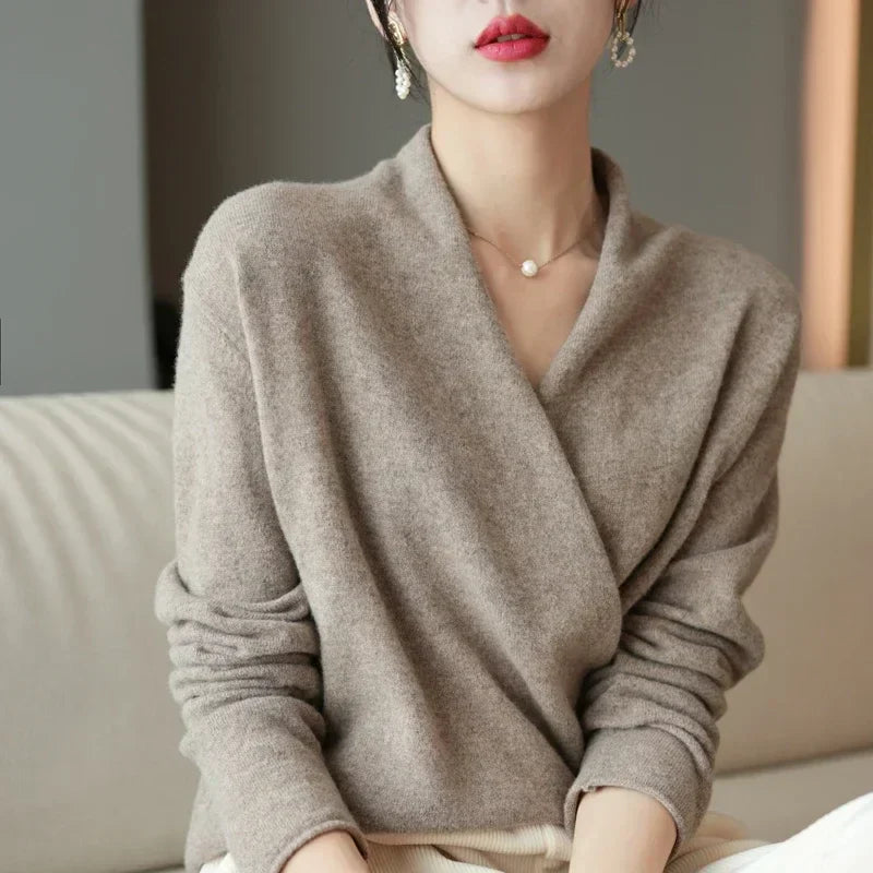 Cashmere Wrap Sweater – Elegant Soft Knit V-Neck for Effortless Style
