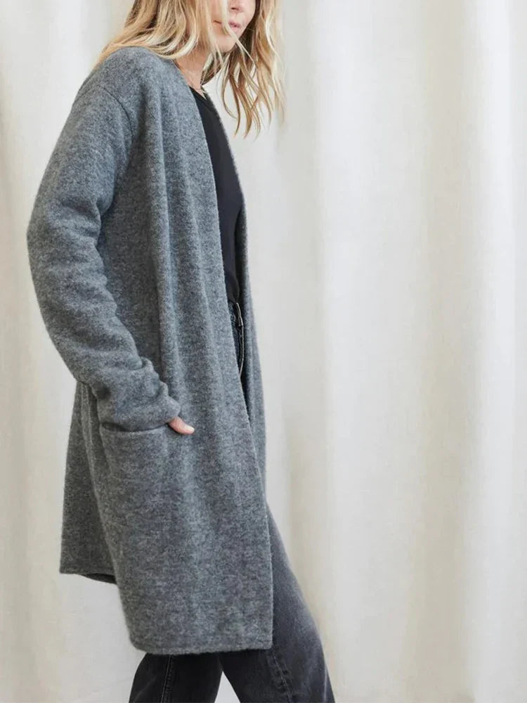 Women’s Merino Wool Cardigan – 100% Wool Open-Front Knit with Pockets