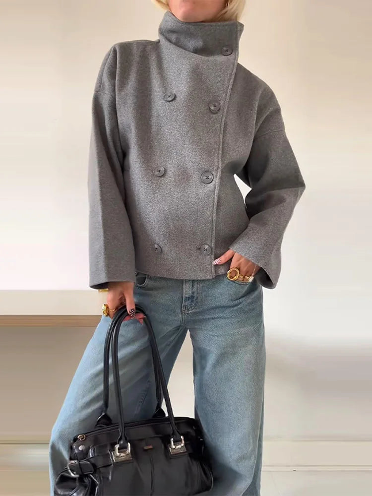 Cropped Double-Breasted Coat for Women