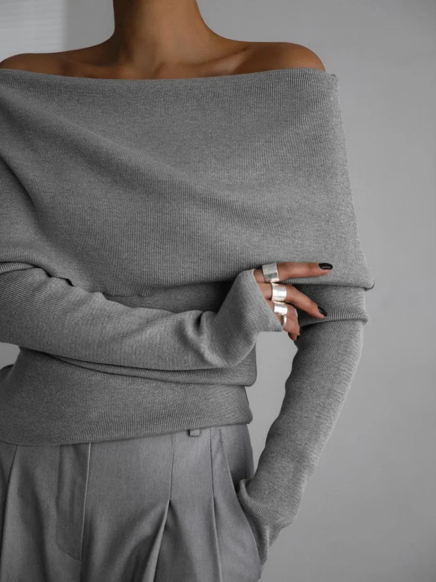 Elegant Off-Shoulder Knit Sweater – Soft, Slim Fit & Effortlessly Chic