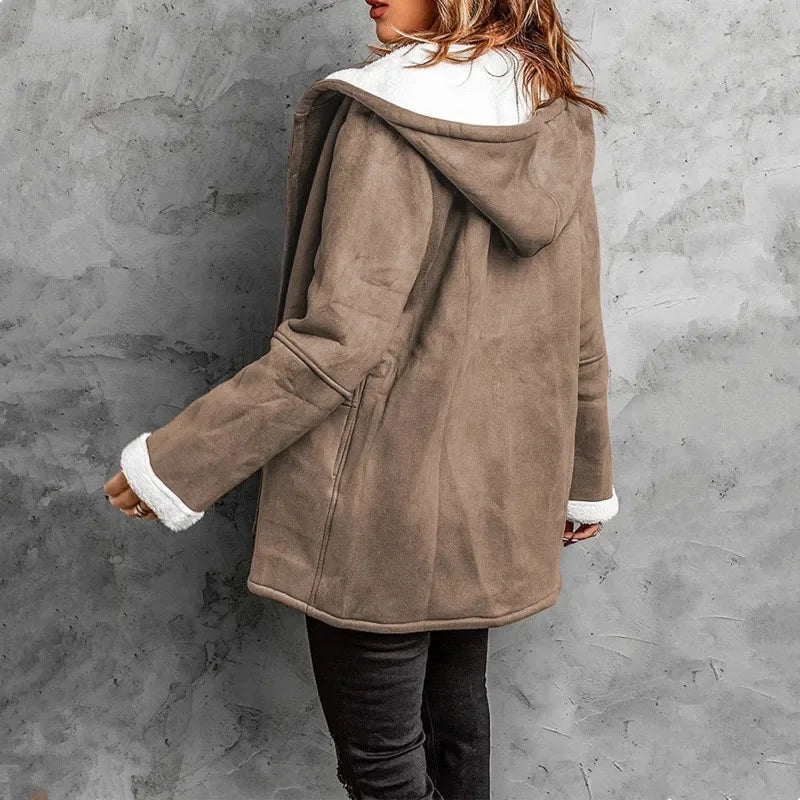 Women’s Hooded Toggle Fleece Coat – Warm Plush Lined Winter Jacket