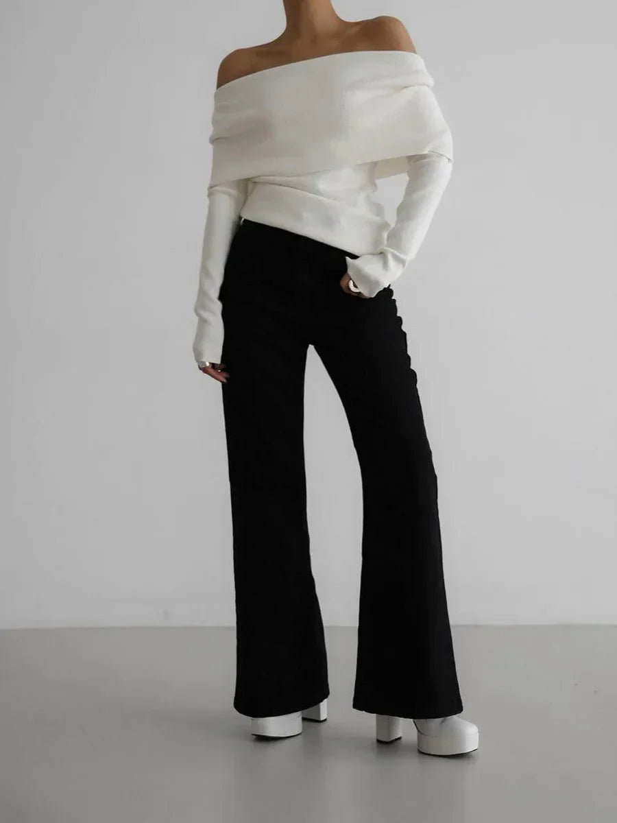Elegant Off-Shoulder Knit Sweater – Soft, Slim Fit & Effortlessly Chic