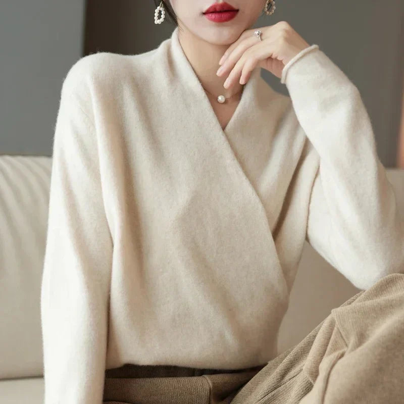 Cashmere Wrap Sweater – Elegant Soft Knit V-Neck for Effortless Style