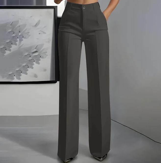 Women’s High-Waisted Straight Leg Trousers – Tailored Polyester Work Pants