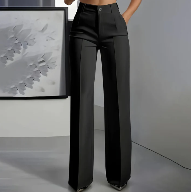 Women’s High-Waisted Straight Leg Trousers – Tailored Polyester Work Pants