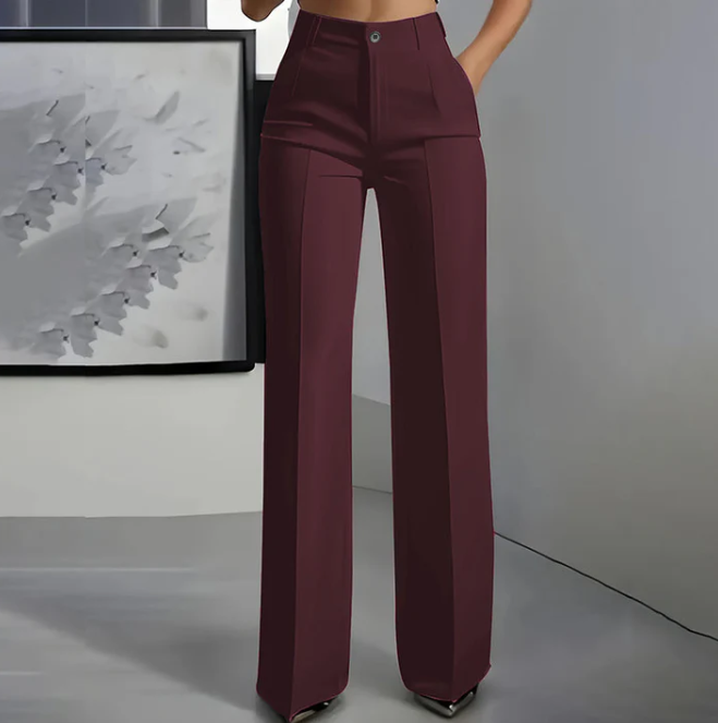 Women’s High-Waisted Straight Leg Trousers – Tailored Polyester Work Pants