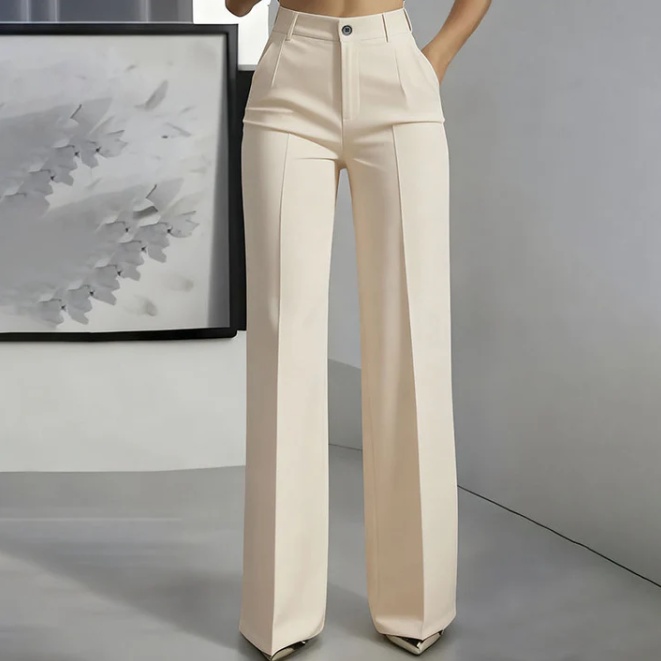 Women’s High-Waisted Straight Leg Trousers – Tailored Polyester Work Pants