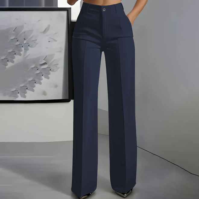 Women’s High-Waisted Straight Leg Trousers – Tailored Polyester Work Pants