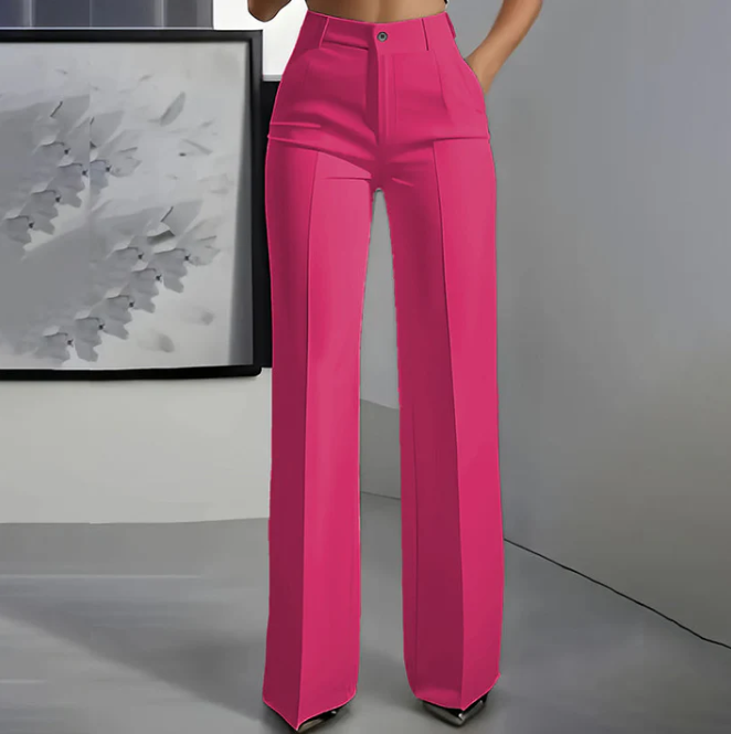 Women’s High-Waisted Straight Leg Trousers – Tailored Polyester Work Pants