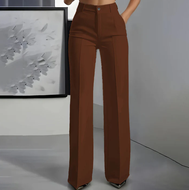 Women’s High-Waisted Straight Leg Trousers – Tailored Polyester Work Pants