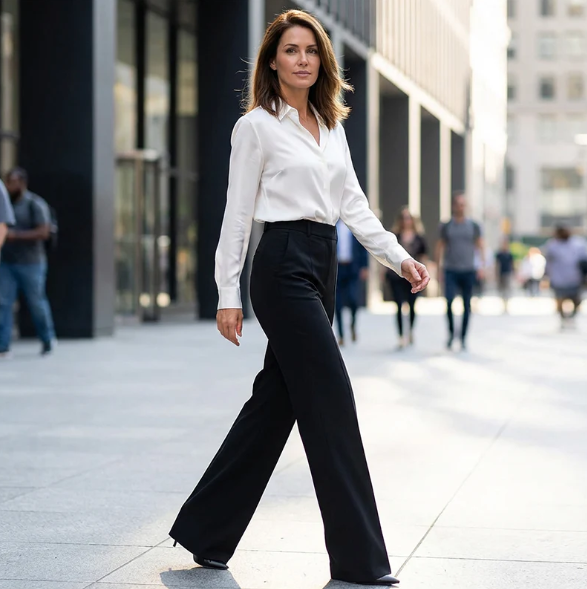 Women’s High-Waisted Straight Leg Trousers – Tailored Polyester Work Pants
