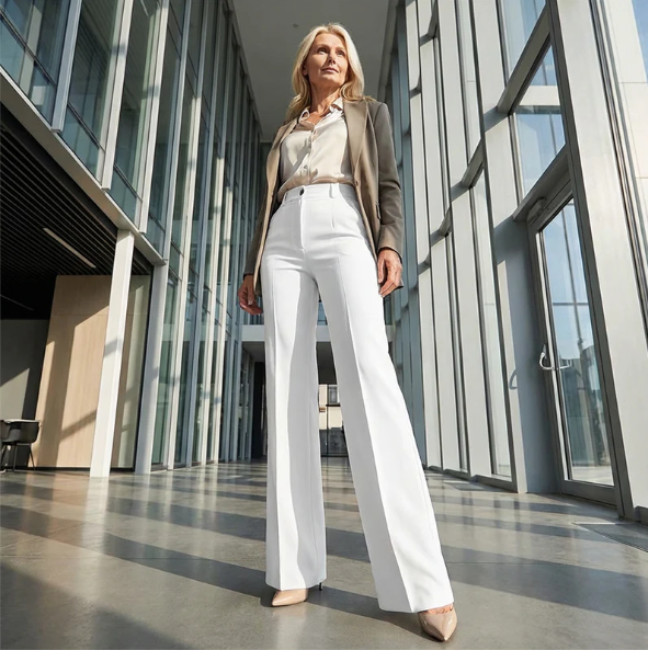 Women’s High-Waisted Straight Leg Trousers – Tailored Polyester Work Pants
