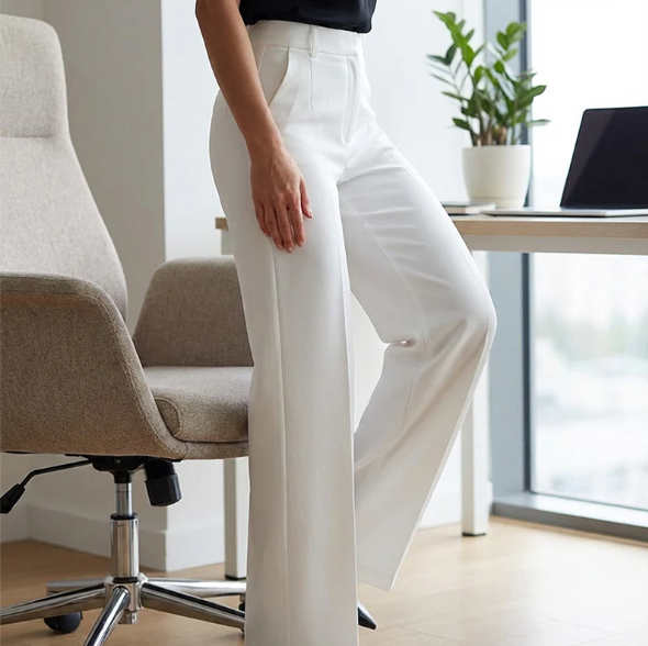 Women’s High-Waisted Straight Leg Trousers – Tailored Polyester Work Pants