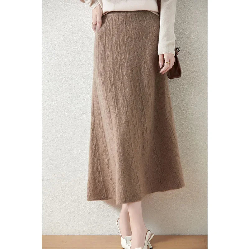 Merino Wool A-Line Midi Skirt – Soft, Warm & Elegant Knit Design