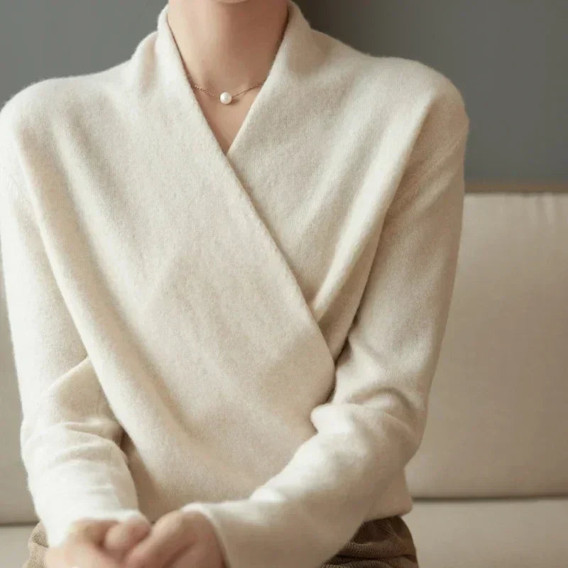 Cashmere Wrap Sweater – Elegant Soft Knit V-Neck for Effortless Style