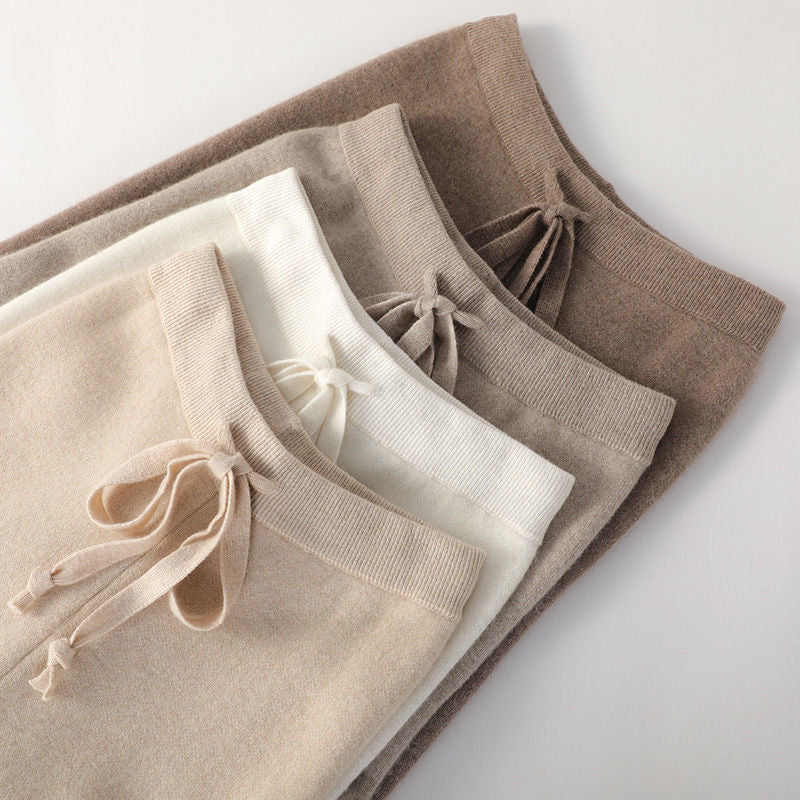 Cashmere-Look Knit Pants – Soft Wide-Leg Lounge Trousers in Taupe