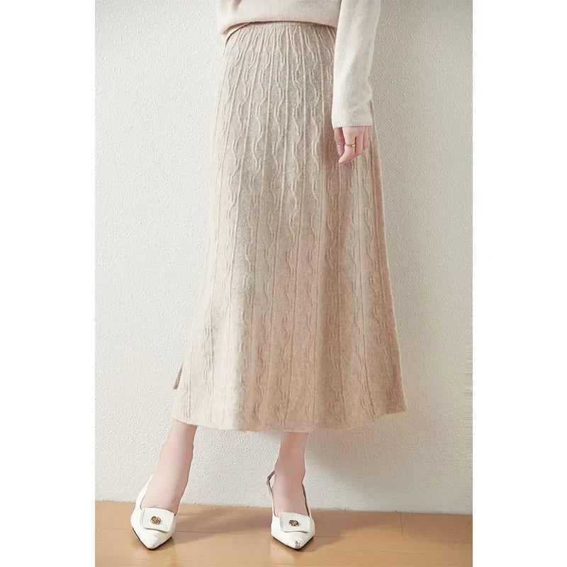 Merino Wool A-Line Midi Skirt – Soft, Warm & Elegant Knit Design