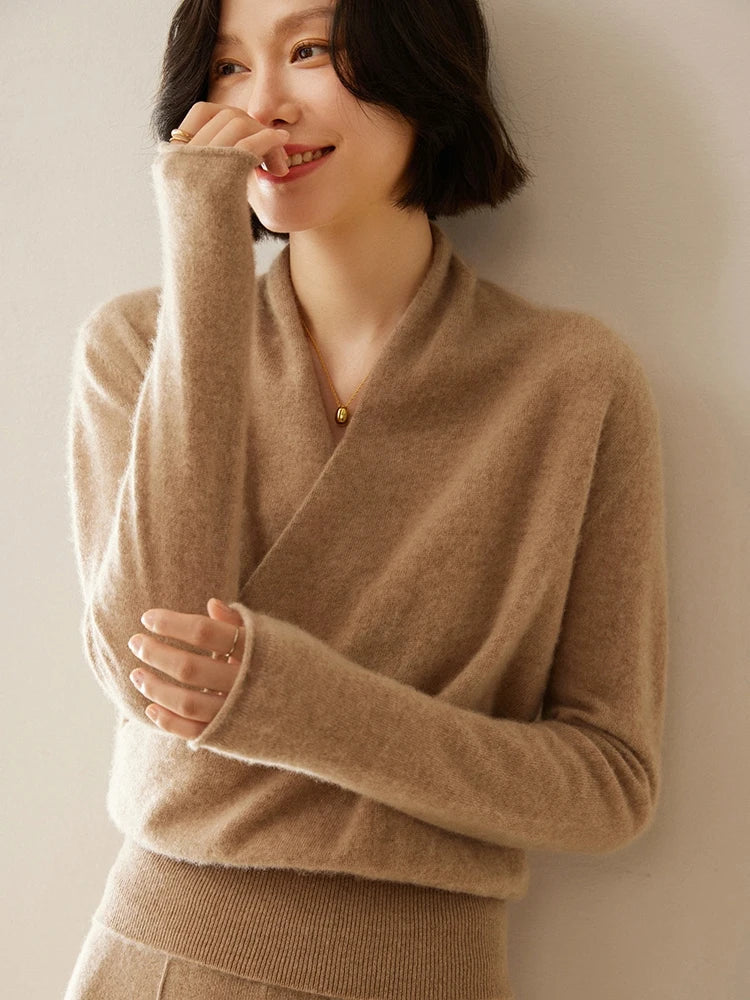 Women’s Cashmere Wrap Sweater – Soft Crossover Knit for Effortless Elegance