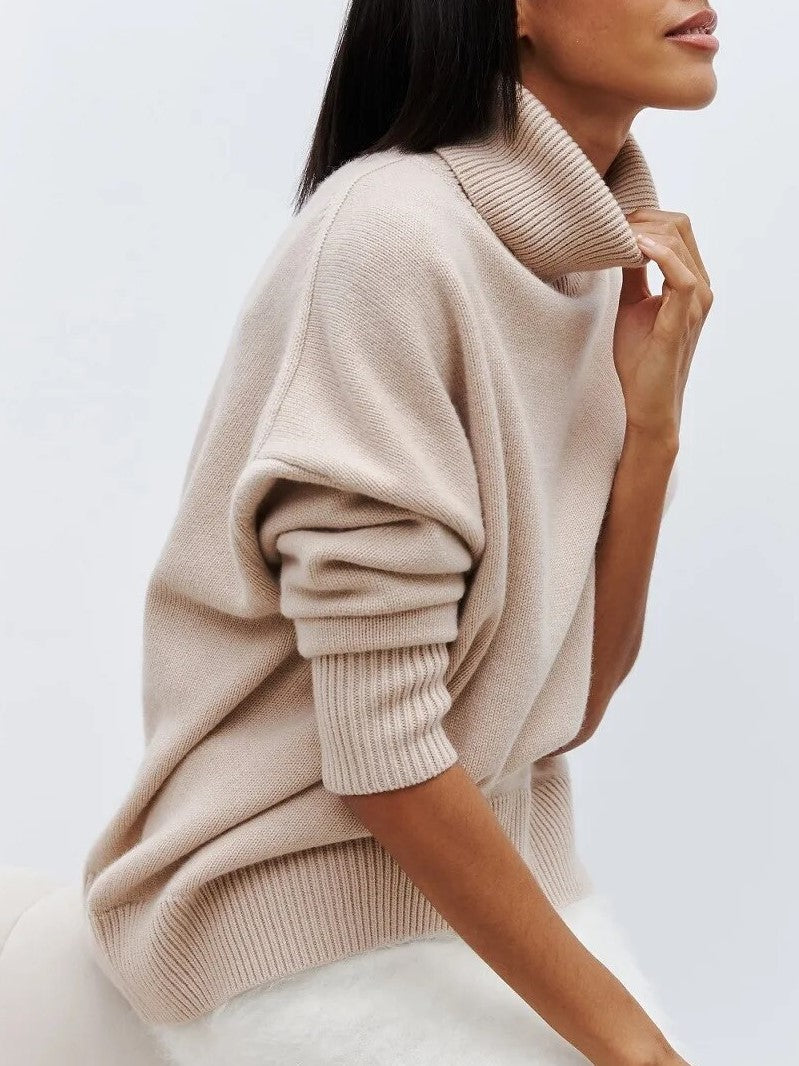 Oversized Turtleneck Jumper for Women – Relaxed Polyester Knit for Everyday Warmth