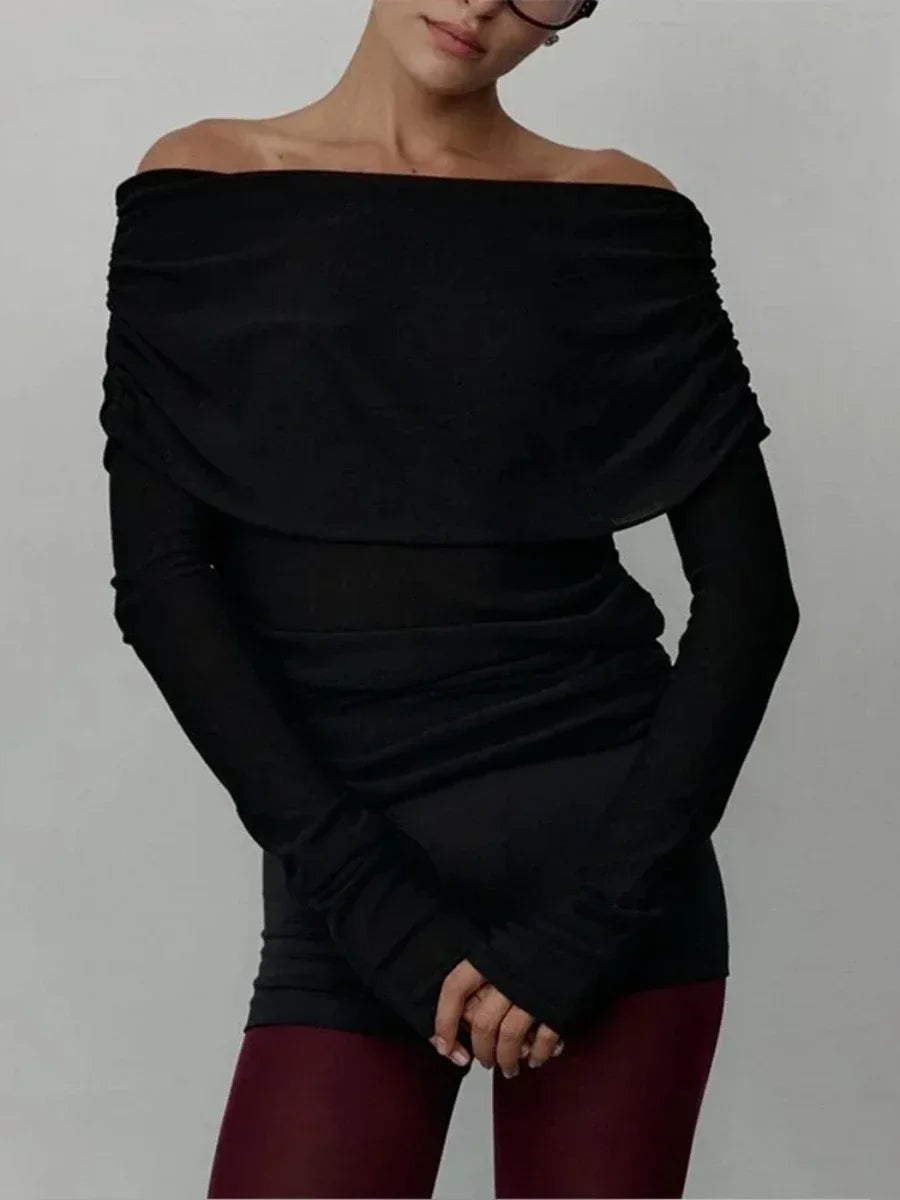 Elegant Off-Shoulder Knit Sweater – Soft, Slim Fit & Effortlessly Chic