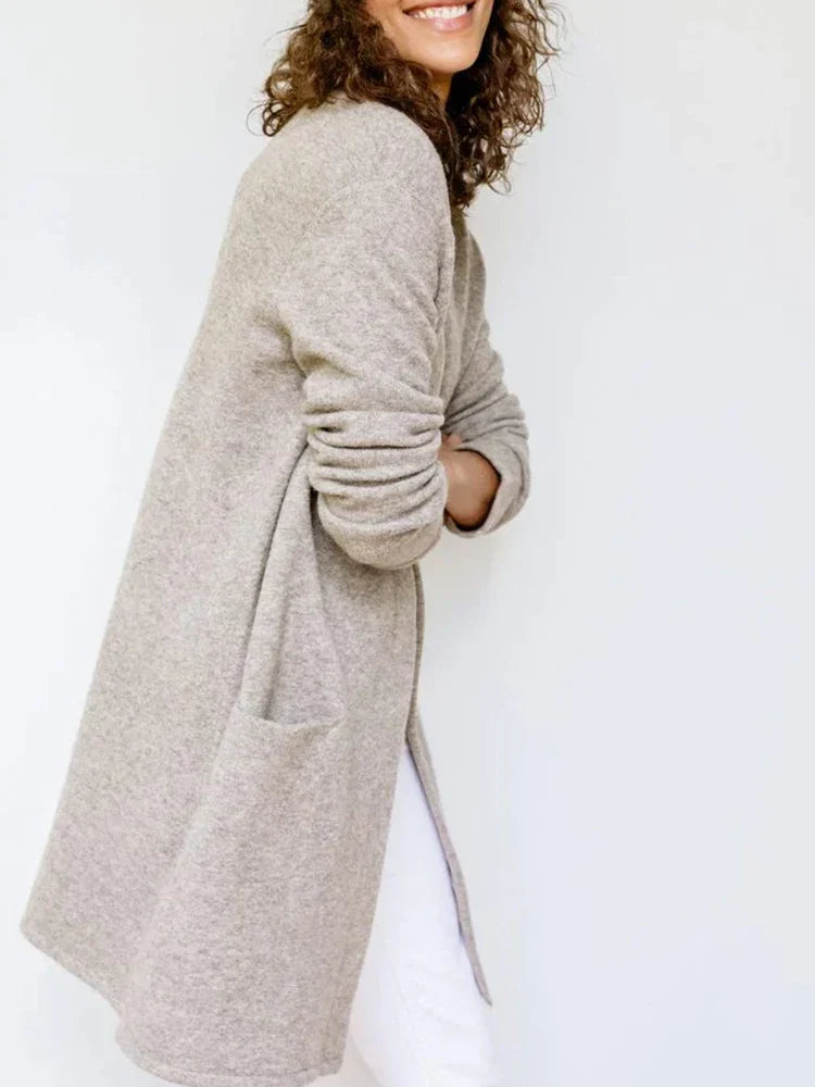 Women’s Merino Wool Cardigan – 100% Wool Open-Front Knit with Pockets