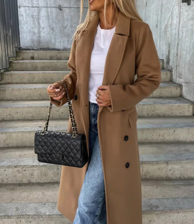Sharlette | Women’s Long Lapel Button Front Coat