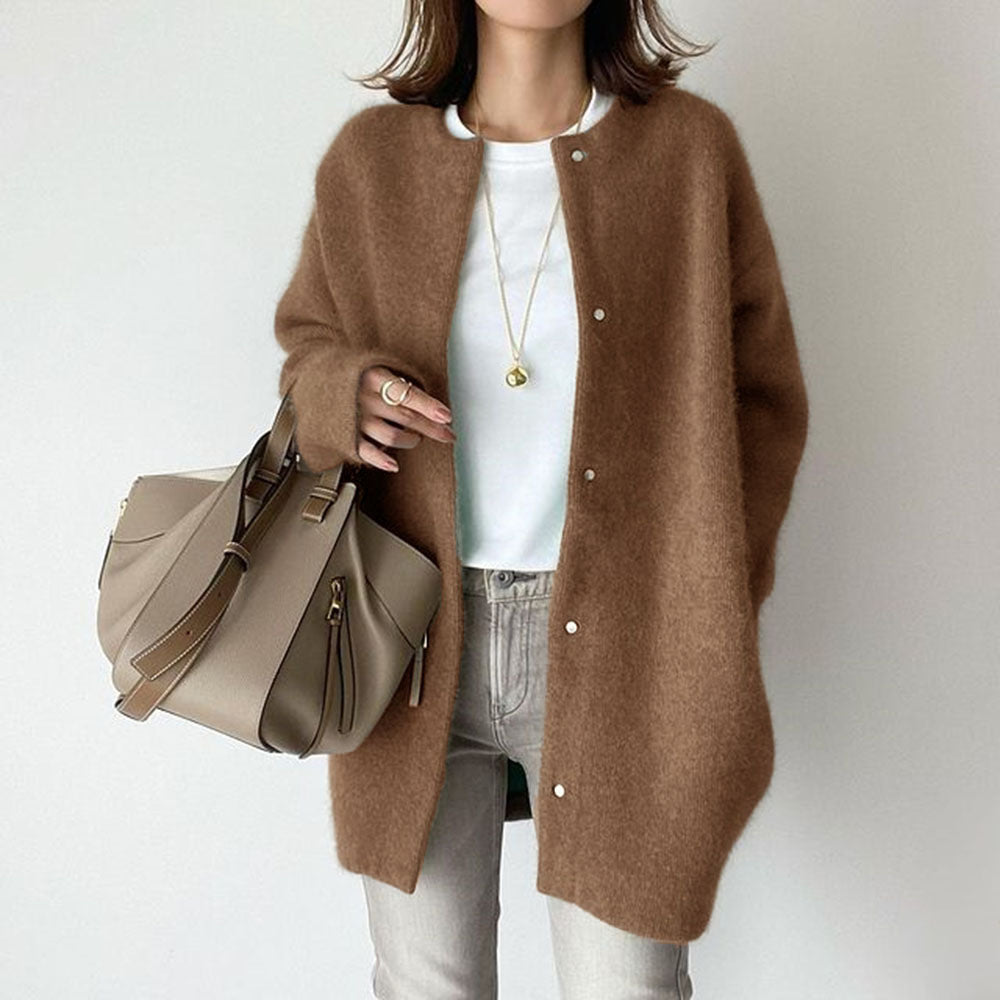 Women’s Longline Cardigan – Relaxed Acrylic Knit with Button Front & Pockets