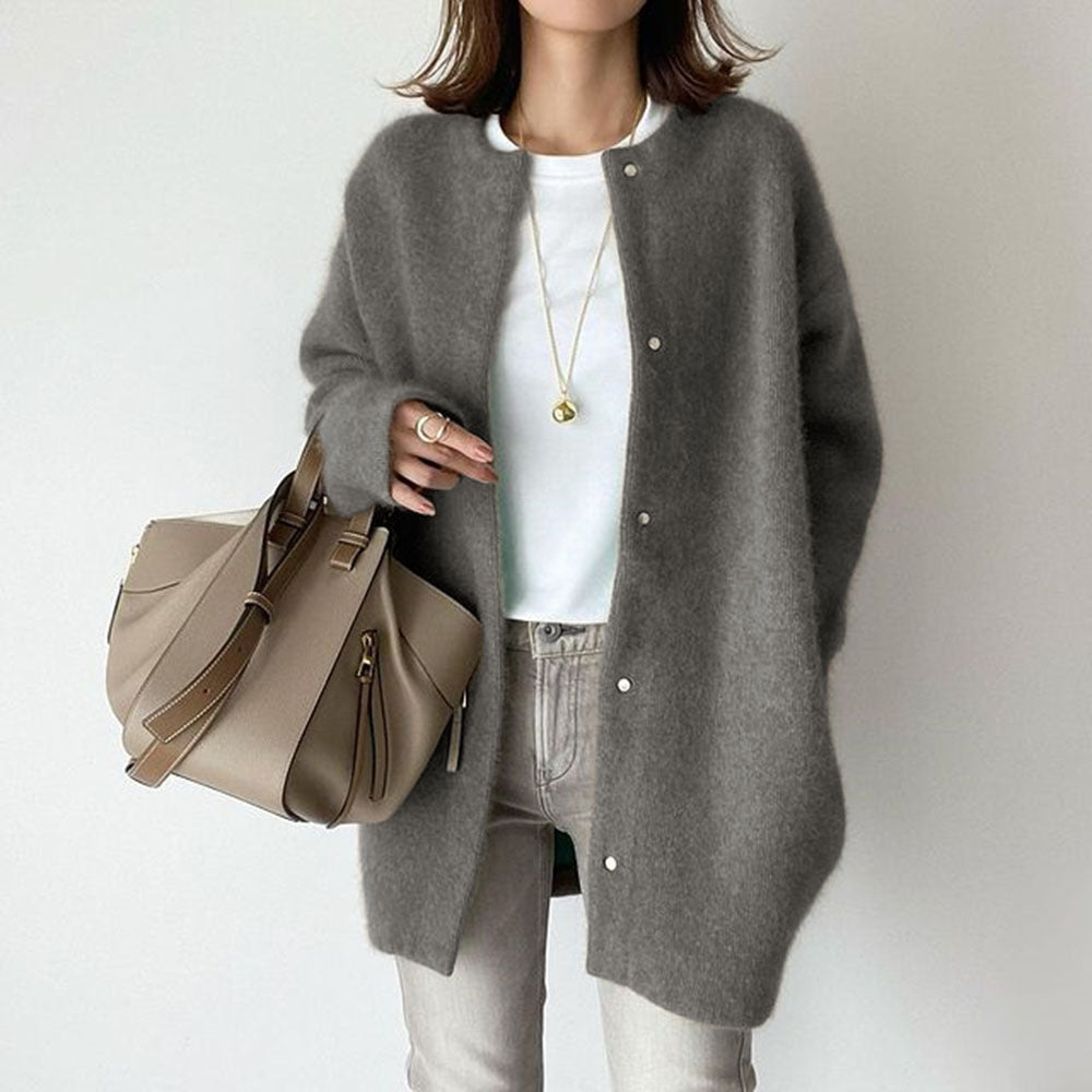 Women’s Longline Cardigan – Relaxed Acrylic Knit with Button Front & Pockets