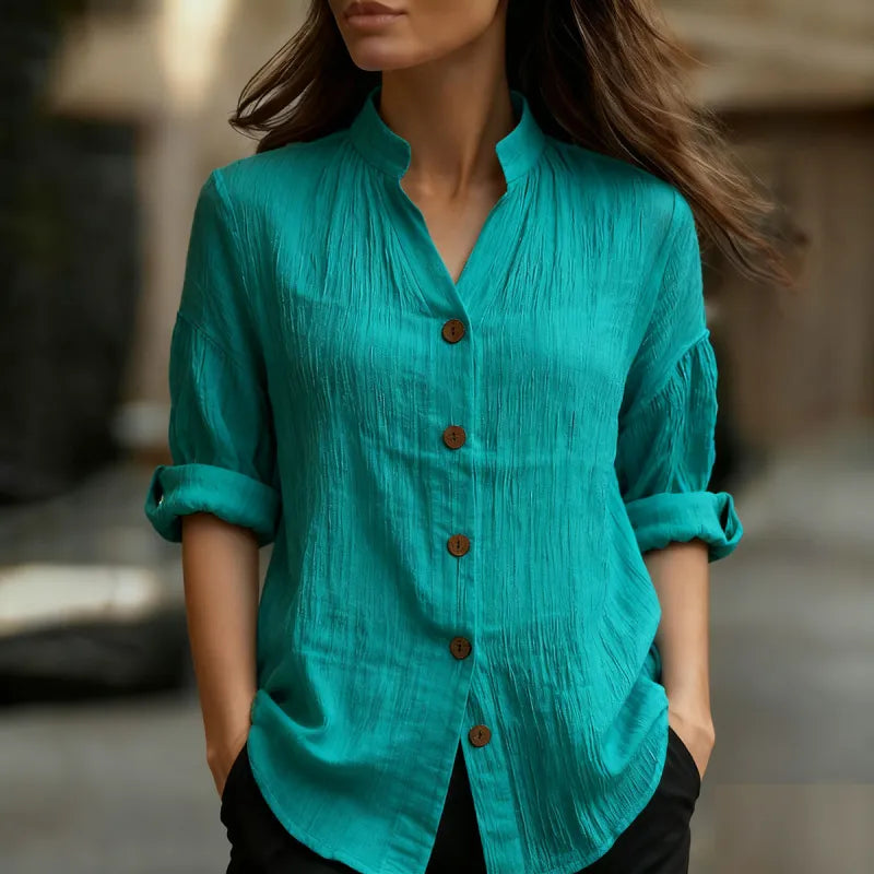 Women’s Button Front Blouse – Relaxed Fit Long Sleeve Work Shirt