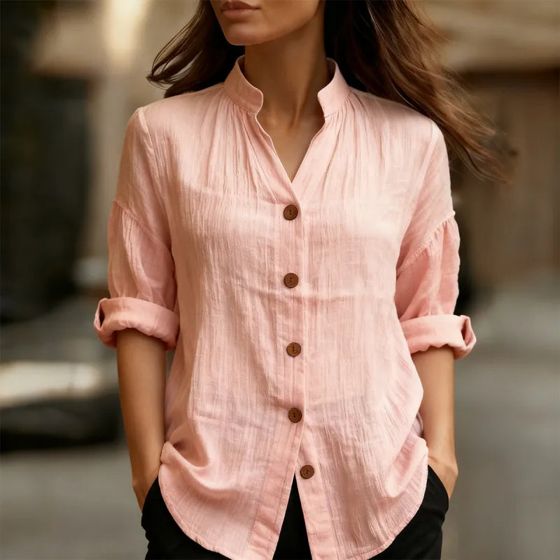 Women’s Button Front Blouse – Relaxed Fit Long Sleeve Work Shirt